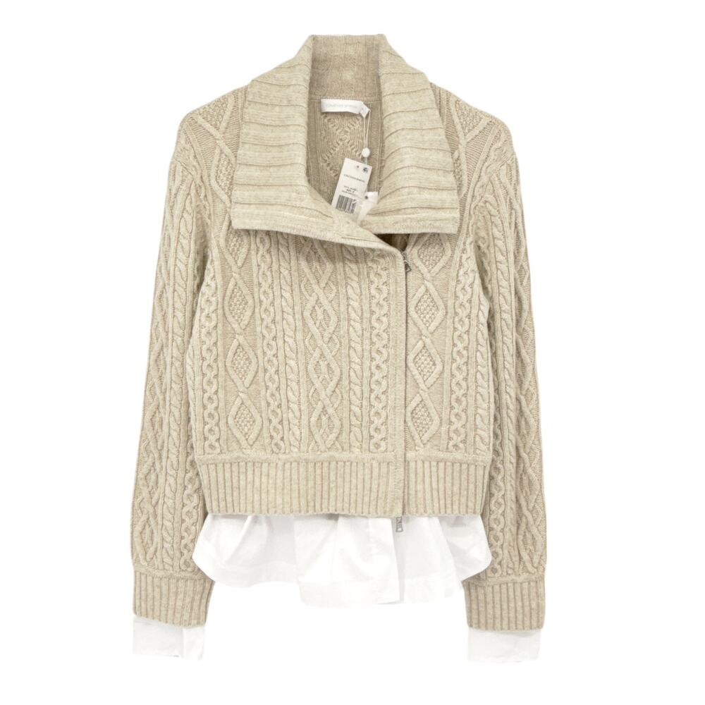 JONATHAN SIMKHAI Davina Patchwork Cardigan Jacket in Bone Multi M